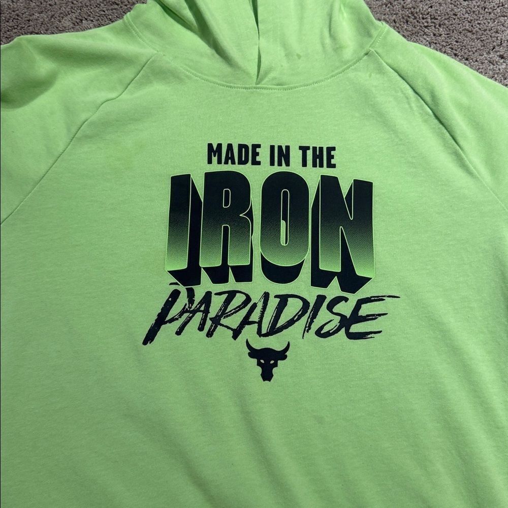 Under armour Project Rock short sleeve hoodie! Lime green size youth XL